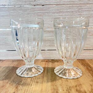 Set of 2 Vintage Clear Ribbed Soda Fountain Glasses | Milkshake Malt Ice Cream